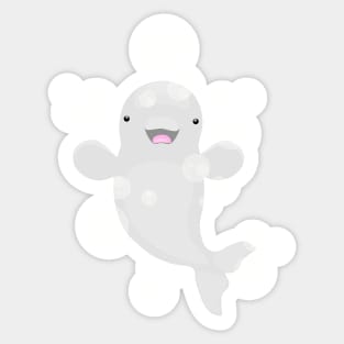 Cute beluga whale bubbles cartoon illustration Sticker